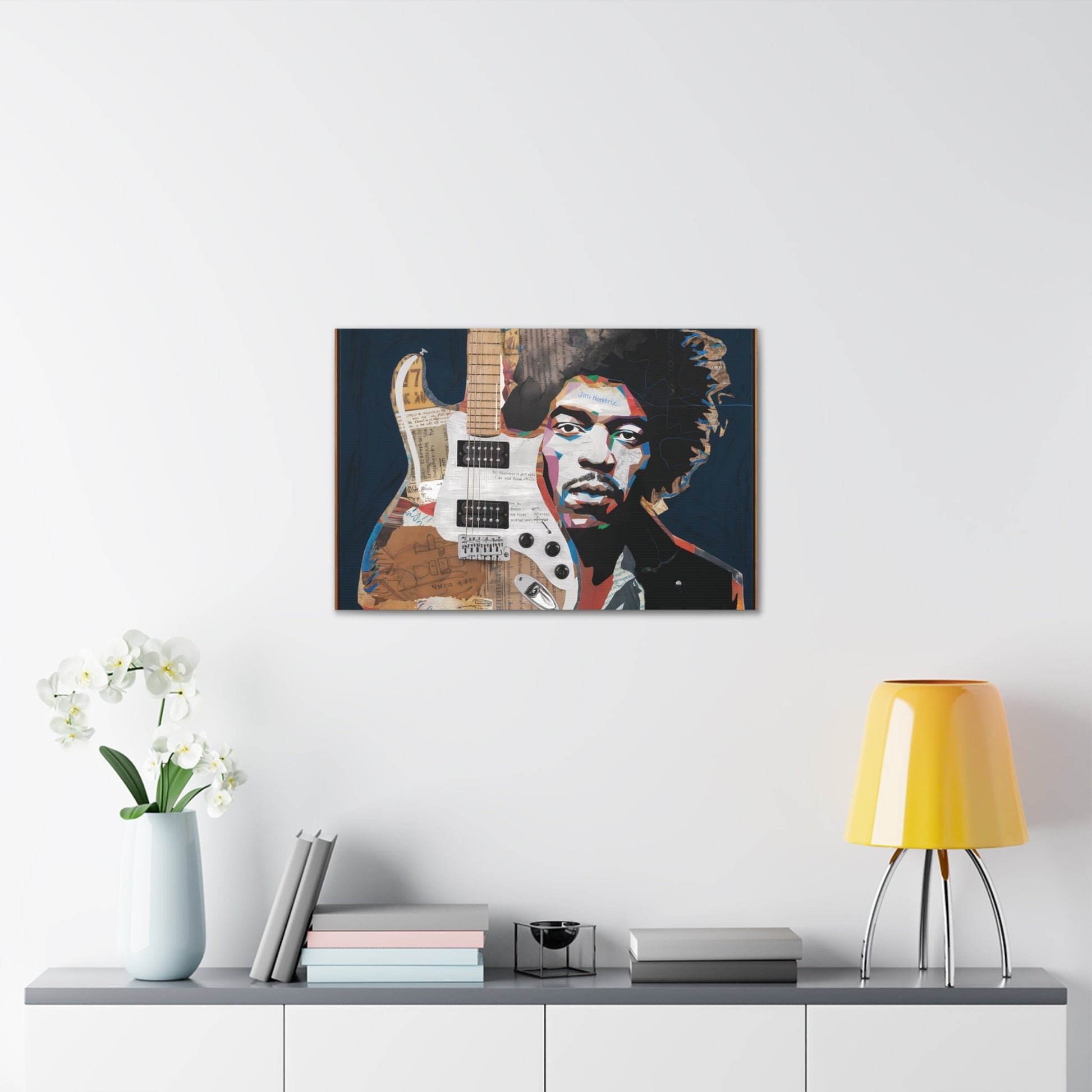 Sonic LegacySonic Legacy: Jimi Hendrix Guitar Collage Art Print | Iconic Rock MemoCanvasJimi Hendrix Abstract Guitar Collage - Unique Rock Art Print
Experience the soul of rock with this abstract Jimi Hendrix guitar collage art print. Bring the spirit o