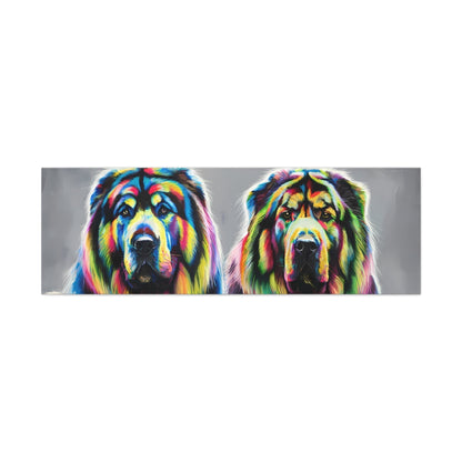 Colorful Tibetan Mastiff canvas art displaying vibrant rainbow hues.