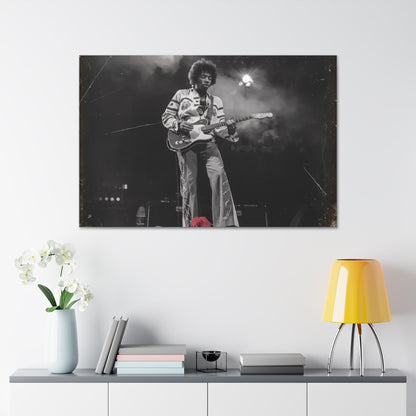 Jimi Hendrix Timeless Passion: Jimi Hendrix Vintage Performance | Canvas Gallery WrCanvasJimi Hendrix Vintage Photo Art - Black and White with Red Rose AccentExperience the raw energy of Jimi Hendrix through this unique vintage-style canvas. Bring the s