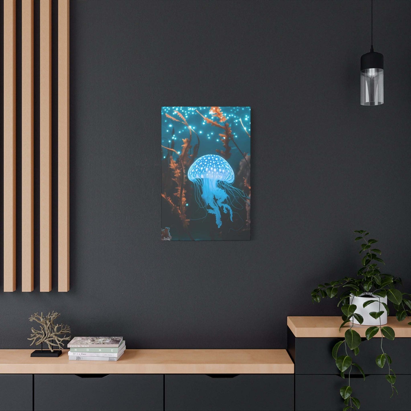 nullBioluminescent Underwater Scene | Luminescent Jellyfish | Matte CanvasCanvasTransform your space with this captivating high-resolution canvas print featuring a mesmerizing bioluminescent underwater scene. At the heart of this ethereal image 