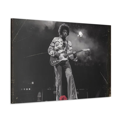 Jimi Hendrix Vintage PerformanceTimeless Passion: Jimi Hendrix Vintage Performance | Canvas Gallery WrCanvasJimi Hendrix Vintage Photo Art - Black and White with Red Rose Accent
Experience the raw energy of Jimi Hendrix through this unique vintage-style canvas. Bring the s