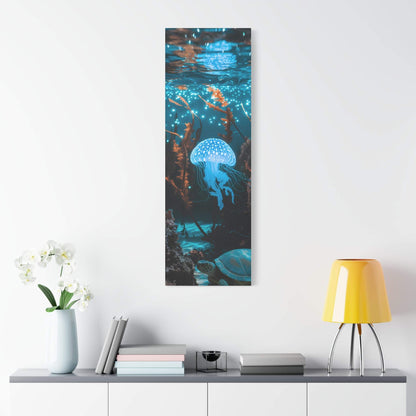 nullBioluminescent Underwater Scene | Luminescent Jellyfish | Matte CanvasCanvasTransform your space with this captivating high-resolution canvas print featuring a mesmerizing bioluminescent underwater scene. At the heart of this ethereal image 