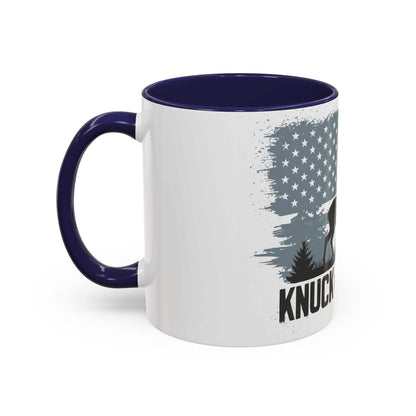 Hunting-themed coffee mug with buck silhouette and American flag design.