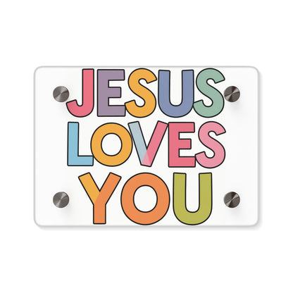 "JESUS LOVES YOU""JESUS LOVES YOU" Inspirational Christian Acrylic Wall Art Panel - WalHome DecorElevate your space with our stunning "JESUS LOVES YOU" acrylic wall art panel. This modern, high-quality piece combines faith and contemporary design to create a pow