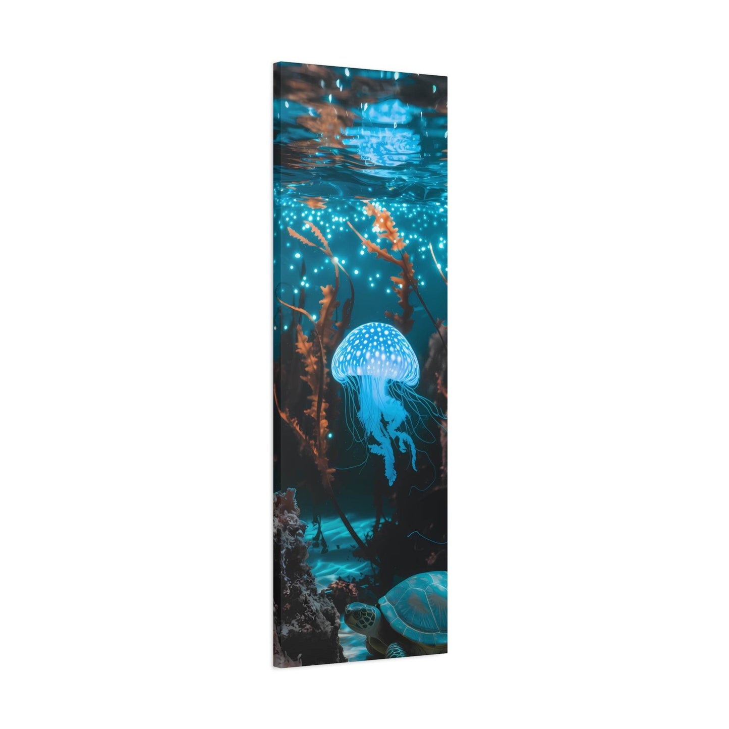 nullBioluminescent Underwater Scene | Luminescent Jellyfish | Matte CanvasCanvasTransform your space with this captivating high-resolution canvas print featuring a mesmerizing bioluminescent underwater scene. At the heart of this ethereal image 