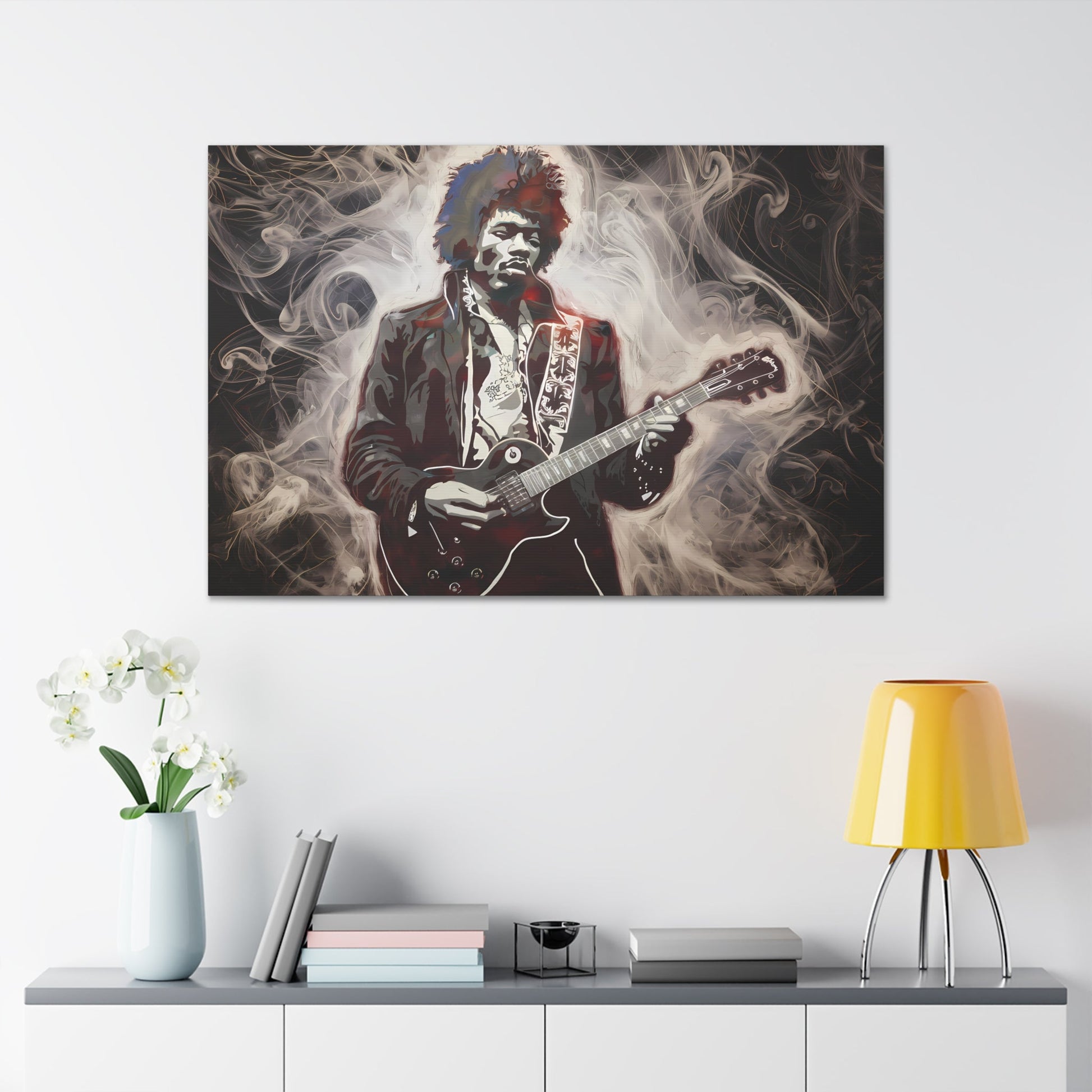 Star Power"Star Power" Ethereal Soot Portrait: Jimi Hendrix's Fiery Performance Canvas"Star Power" Ethereal Soot Portrait: Jimi Hendrix's Fiery Performance
Experience the raw intensity of Jimi Hendrix like never before with this mesmerizing Fumage art