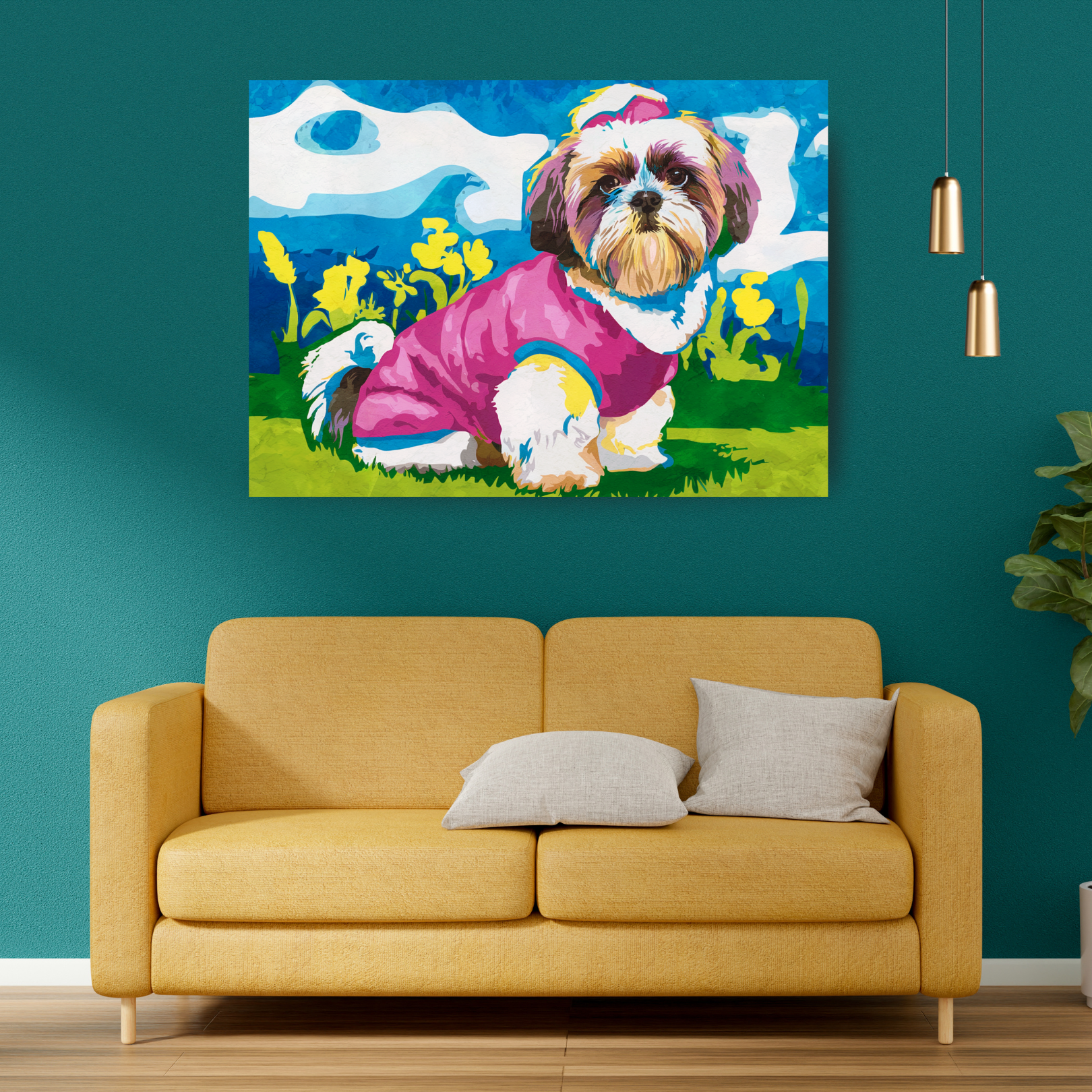 Shih Tzu Pop Art Canvas | "Curly-Sue" The Shuh Tzu Dog - Retro Watercolor Dog Art