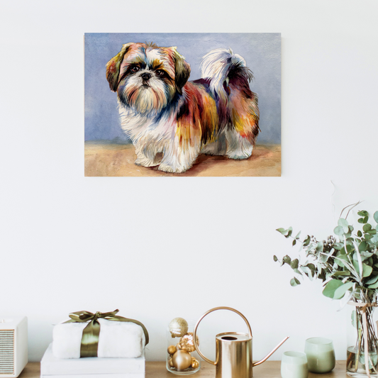 Shih Tzu Curly-Sue  Canvas- Shih Tzu Dog Watercolor Art