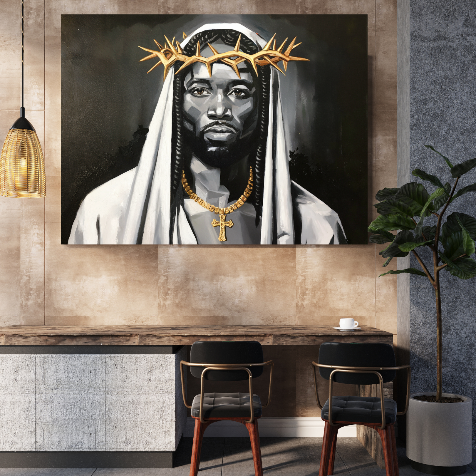 Ecce Homo Black Jesus Wall Art - Living Room Large Wall Art