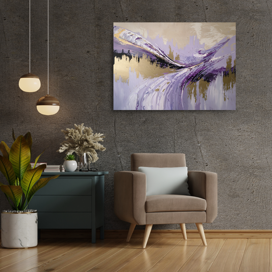 Purple and Gold Abstract Painting – Impasto Technique & Swirls- Large Wall Art Decor - Matte Canvas