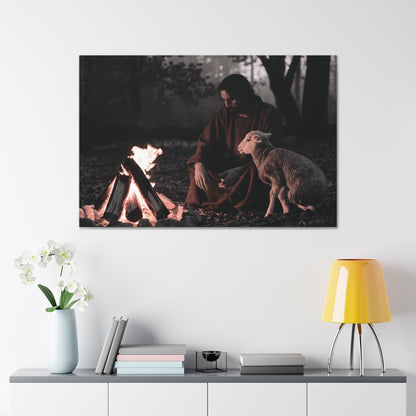 Jesus painting with lamb and sacred flame, limited edition Christian wall art decor, canvas gallery wraps.