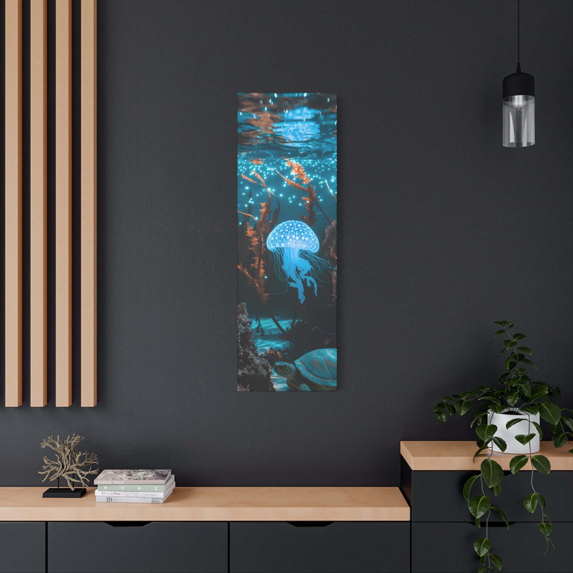 nullBioluminescent Underwater Scene | Luminescent Jellyfish | Matte CanvasCanvasTransform your space with this captivating high-resolution canvas print featuring a mesmerizing bioluminescent underwater scene. At the heart of this ethereal image 