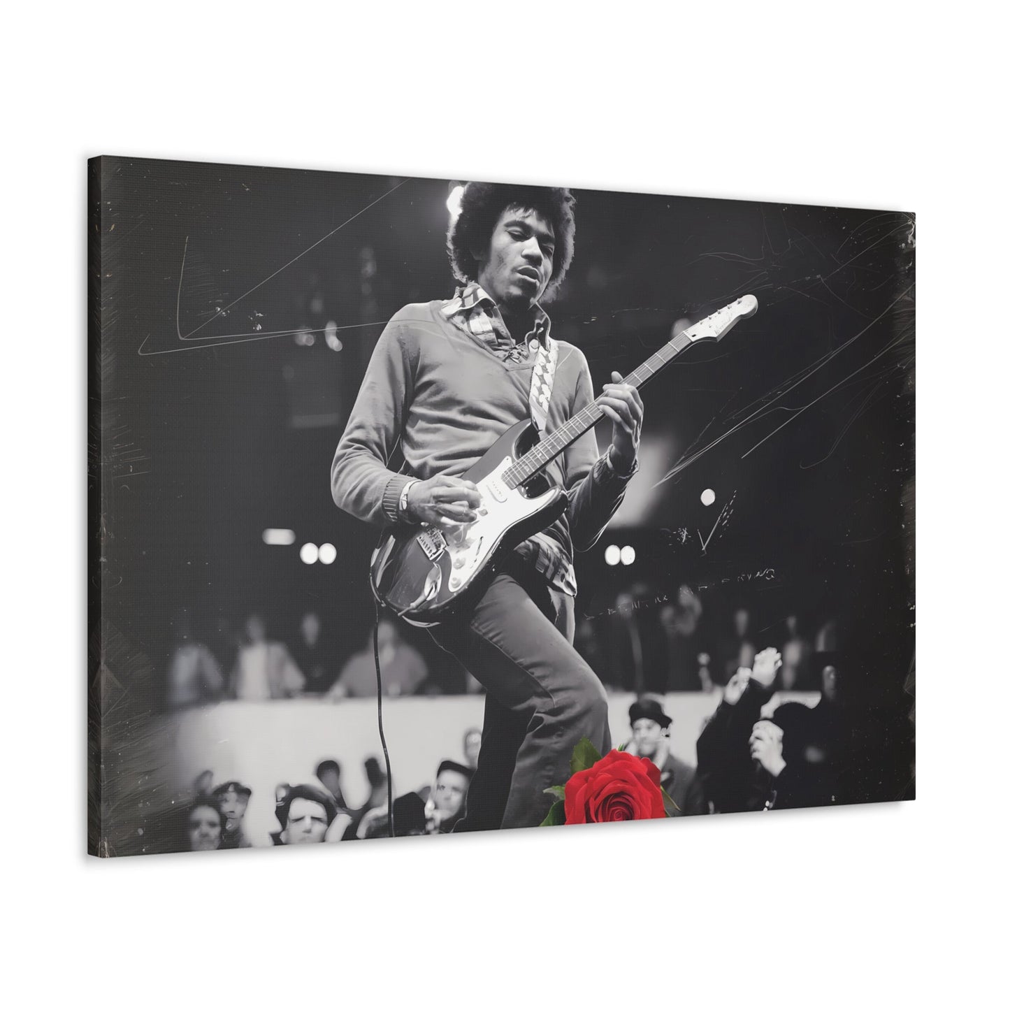 Jimi Hendrix Vintage PerformanceTimeless Passion: Jimi Hendrix Vintage Performance | Canvas Gallery WrCanvasJimi Hendrix Vintage Performance | Canvas Gallery Wrap | Iconic Rock Wall Art
Jimi Hendrix Vintage Photo Art - Black and White with Red Rose Accent
 Experience the r