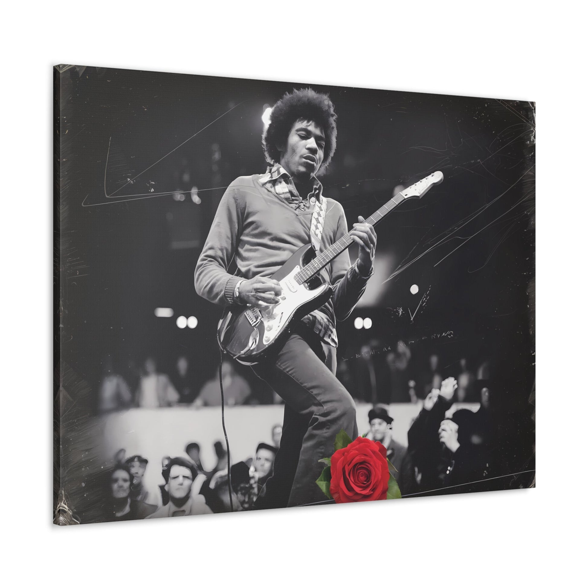 Jimi Hendrix Vintage PerformanceTimeless Passion: Jimi Hendrix Vintage Performance | Canvas Gallery WrCanvasJimi Hendrix Vintage Performance | Canvas Gallery Wrap | Iconic Rock Wall Art
Jimi Hendrix Vintage Photo Art - Black and White with Red Rose Accent
 Experience the r