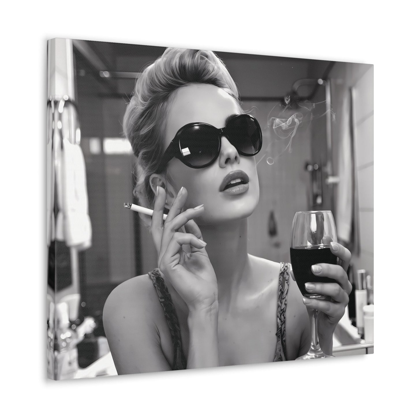 Vintage Black and White Pictures Wall Art Decor: Retro Glamour Bathroom Shot Image- Canvas Wall Decor