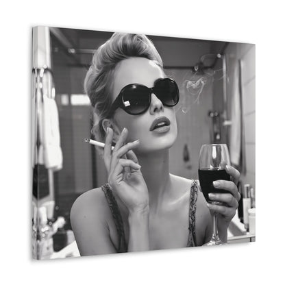 Vintage Black and White Pictures Wall Art Decor: Retro Glamour Bathroom Shot Image- Canvas Wall Decor