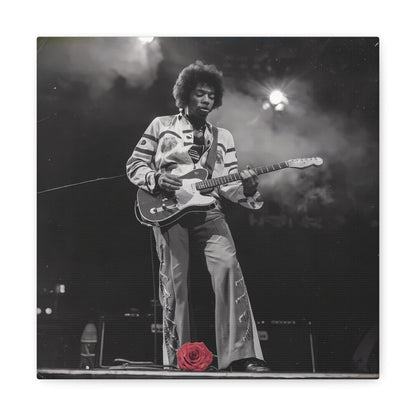 Jimi Hendrix Timeless Passion: Jimi Hendrix Vintage Performance | Canvas Gallery WrCanvasJimi Hendrix Vintage Photo Art - Black and White with Red Rose AccentExperience the raw energy of Jimi Hendrix through this unique vintage-style canvas. Bring the s