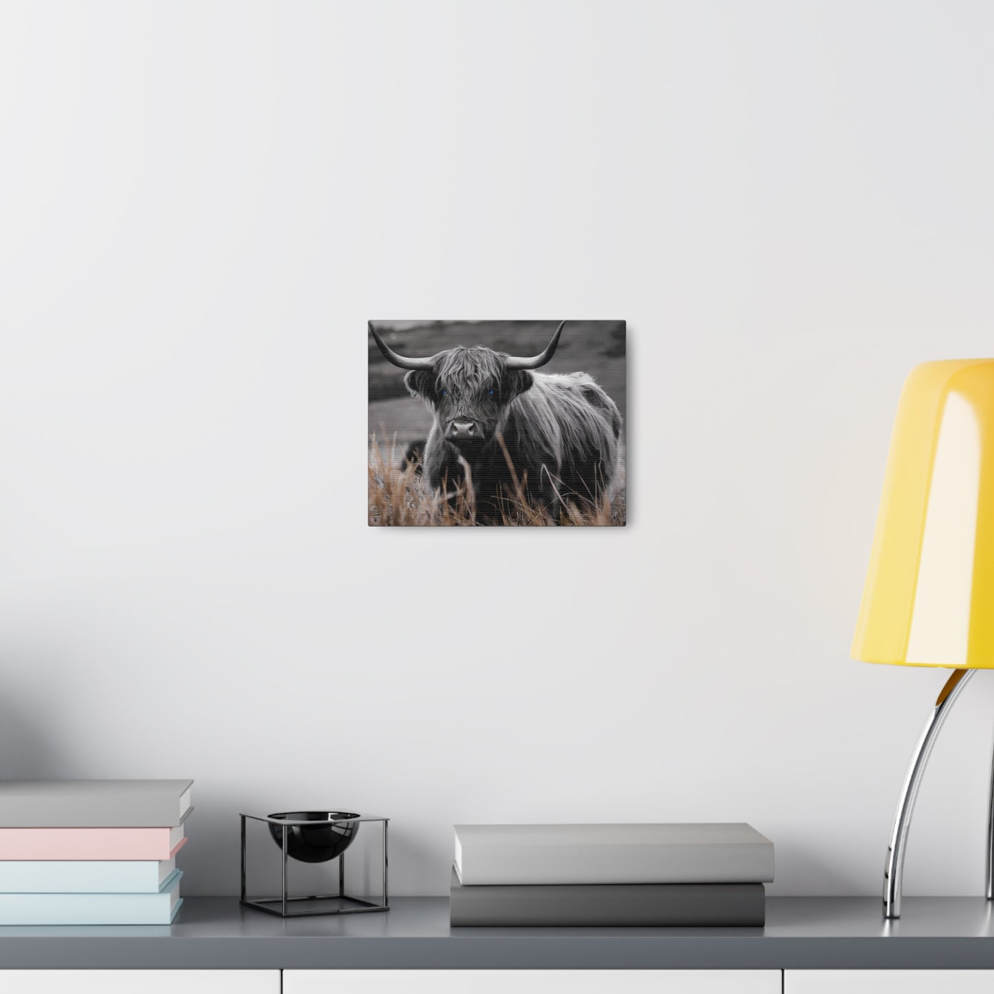 Majestic Highland Cow Canvas Print - 8K Cinematic Wall Art - Monochromatic Wall Art Print