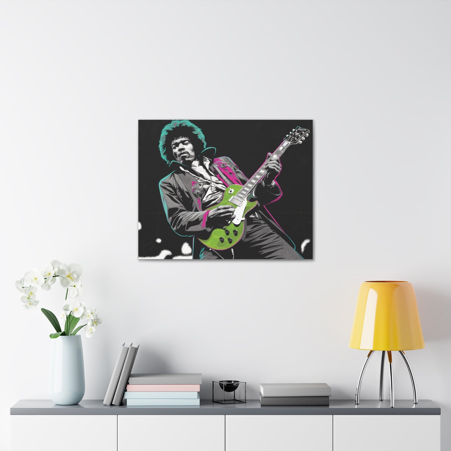 Jimi Hendrix Pop ArtElectric Icon: Jimi Hendrix Pop Art Canvas | Vibrant Guitar Legend PorCanvasJimi Hendrix Pop Art Canvas - Neon Guitar Rock Legend Print
Electrify your space with this striking Jimi Hendrix pop art canvas. Monochrome portrait with vibrant neo