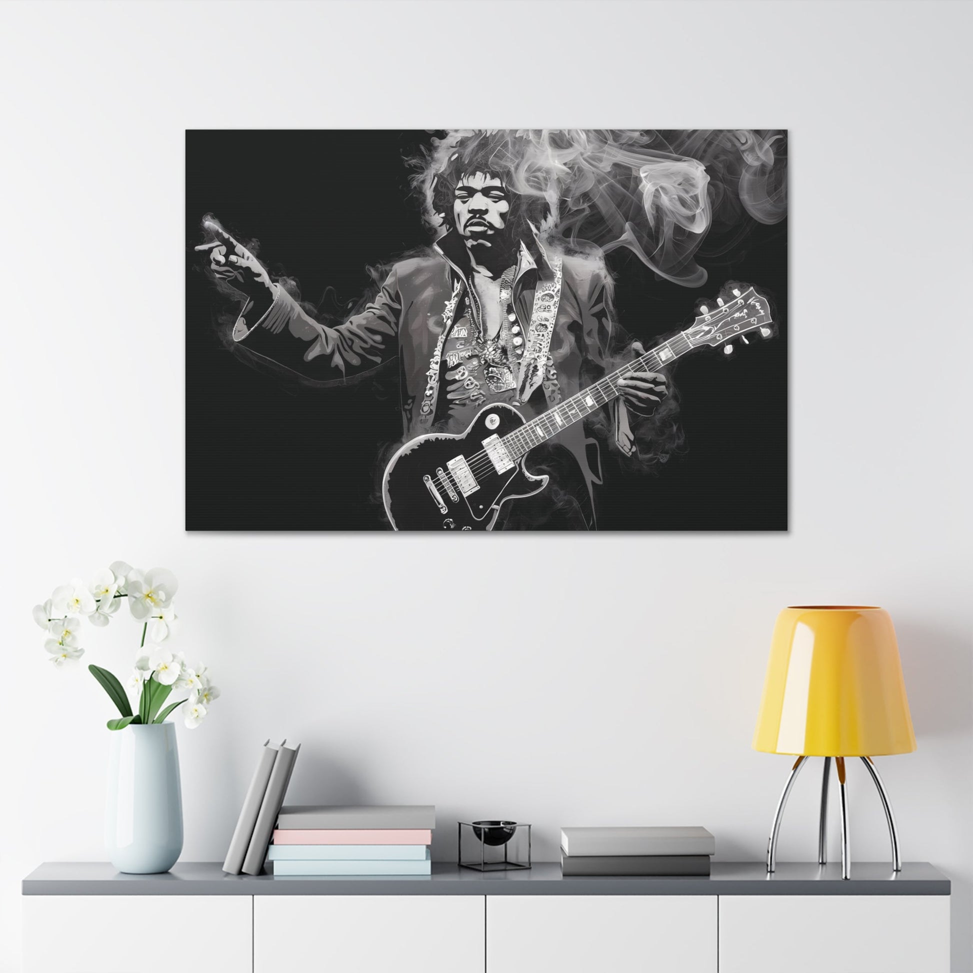 Peace and LovePeace and Love: Jimi Hendrix Fumage Art | Canvas Gallery Wrap | EthereCanvasPeace and Love: Jimi Hendrix Fumage Art | Canvas Gallery Wrap - Wall Art Decor
Jimi Hendrix Soot Painting - Innovative Fumage Art on Canvas
Experience the fiery pass