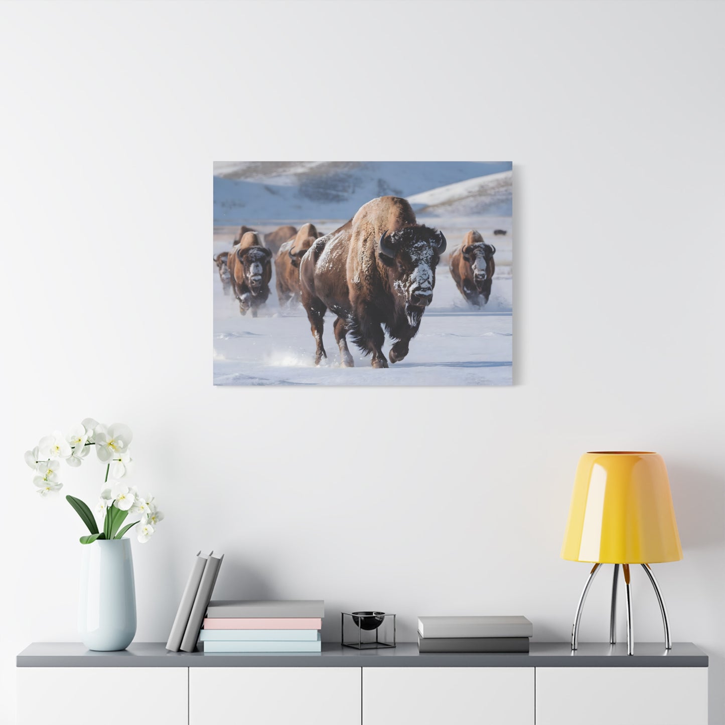 Massive Bison Herd in Snow | Winter Wildlife Photography Wall Art | Snow-Covered Plains Art | " Lead The Pack " - Matte Canvas