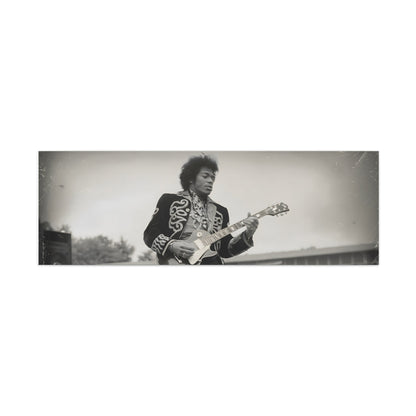 Vintage-Style Jimi HendrixVintage-Style Jimi Hendrix Performance Photo - Unique Black-and-White CanvasExperience the raw energy of Jimi Hendrix in this vintage-style black-and-white photo. This unique art print captures the iconic guitarist mid-performance, surrounde