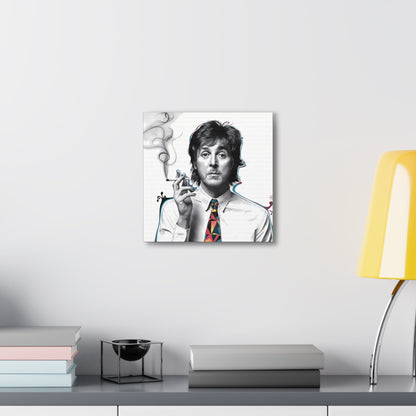 nullSurreal Paul McCartney Art | Dreamlike Portrait with Cigarette | Bold CanvasDiscover a surreal, dreamlike artwork of Paul McCartney smoking a cigarette, wearing a white shirt and bold geometric tie. Perfect for music and art lovers. Free shi