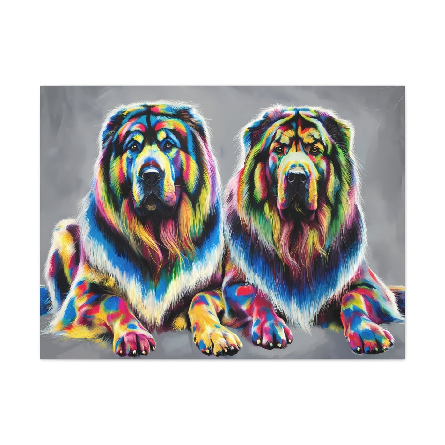 Vibrant Rainbow Tibetan Mastiff Canvas Art | Colorful Dog Portrait | Wall Decor