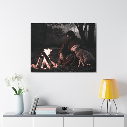 Limited edition Jesus painting with lamb and sacred flame wall art on canvas.