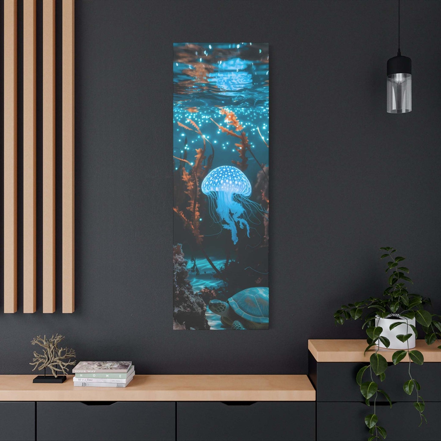 nullBioluminescent Underwater Scene | Luminescent Jellyfish | Matte CanvasCanvasTransform your space with this captivating high-resolution canvas print featuring a mesmerizing bioluminescent underwater scene. At the heart of this ethereal image 