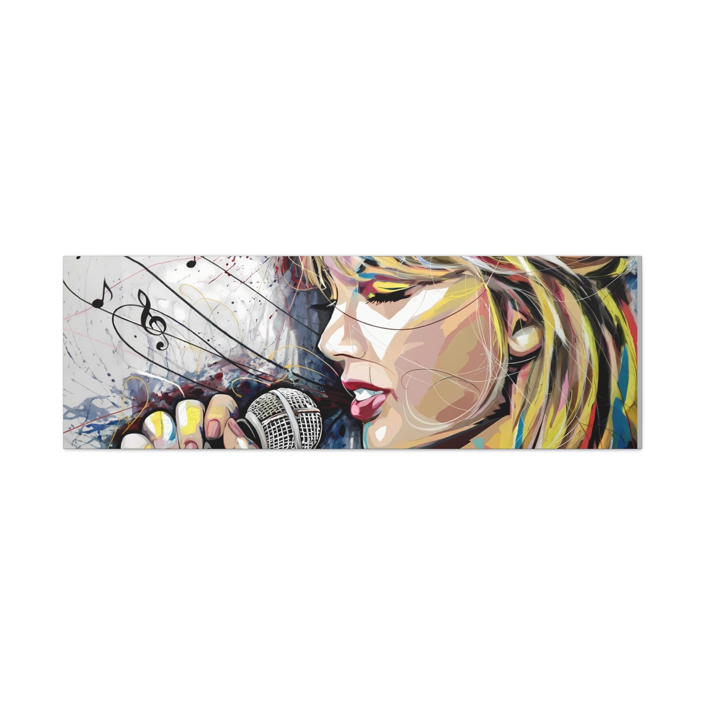 Abstract of Taylor Singing | Vibrant Wall Art with Music Notes - Wall Art Bedroom