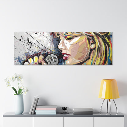 Abstract of Taylor Singing | Vibrant Wall Art with Music Notes - Wall Art Bedroom