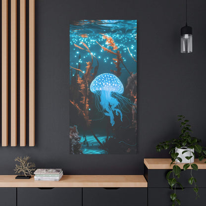 nullBioluminescent Underwater Scene | Luminescent Jellyfish | Matte CanvasCanvasTransform your space with this captivating high-resolution canvas print featuring a mesmerizing bioluminescent underwater scene. At the heart of this ethereal image 