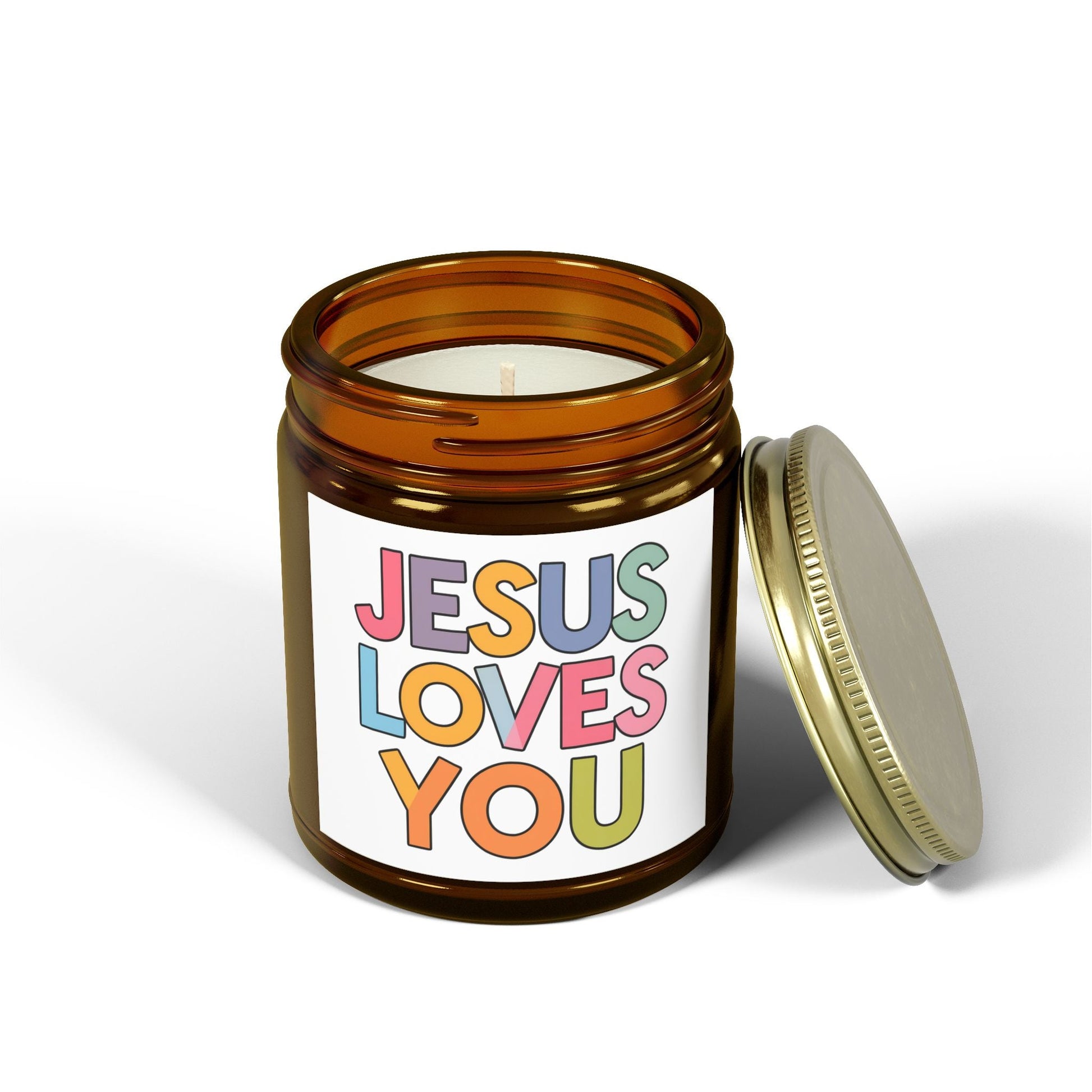 "JESUS LOVES YOU""JESUS LOVES YOU" Inspirational Christian Scented Candles, Coconut AprHome DecorIlluminate your space with the warm glow and comforting fragrance of our "JESUS LOVES YOU" scented candles. Handcrafted with premium coconut apricot wax, these candl