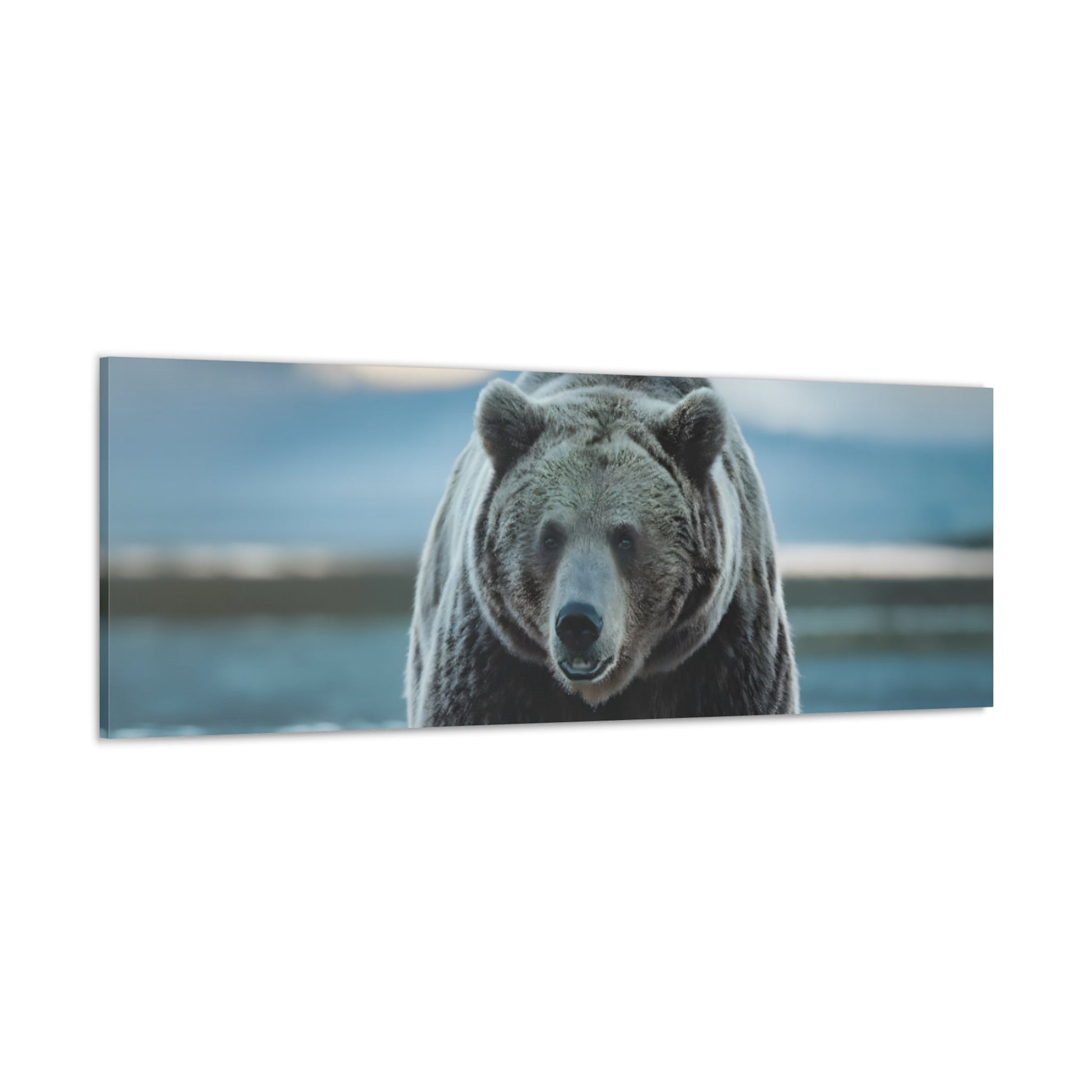 Majestic brown bear artwork on canvas, wilderness photography, wall decor.