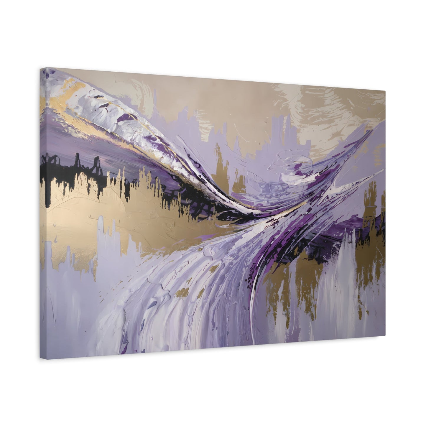 Purple and Gold Abstract Painting – Impasto Technique & Swirls- Large Wall Art Decor - Matte Canvas