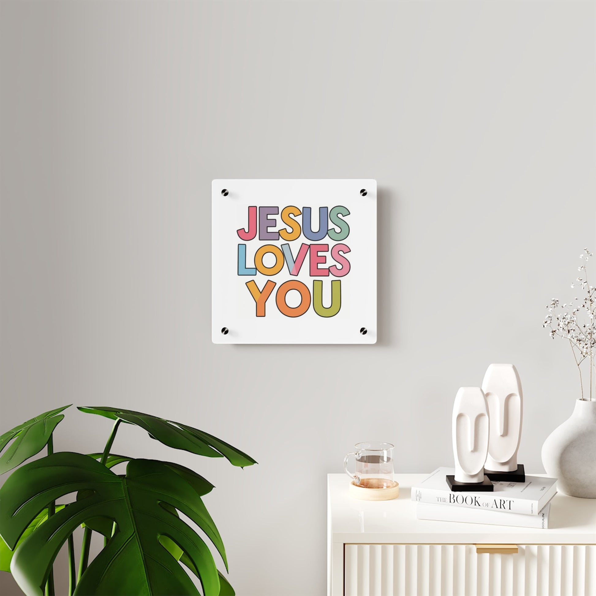 "JESUS LOVES YOU""JESUS LOVES YOU" Inspirational Christian Acrylic Wall Art Panel - WalHome DecorElevate your space with our stunning "JESUS LOVES YOU" acrylic wall art panel. This modern, high-quality piece combines faith and contemporary design to create a pow