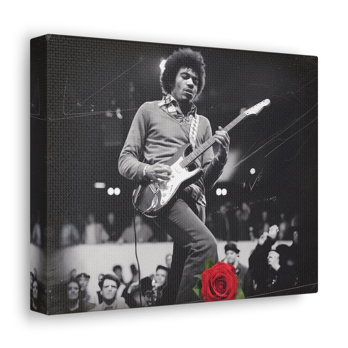 Jimi Hendrix Vintage PerformanceTimeless Passion: Jimi Hendrix Vintage Performance | Canvas Gallery WrCanvasJimi Hendrix Vintage Performance | Canvas Gallery Wrap | Iconic Rock Wall Art
Jimi Hendrix Vintage Photo Art - Black and White with Red Rose Accent
 Experience the r