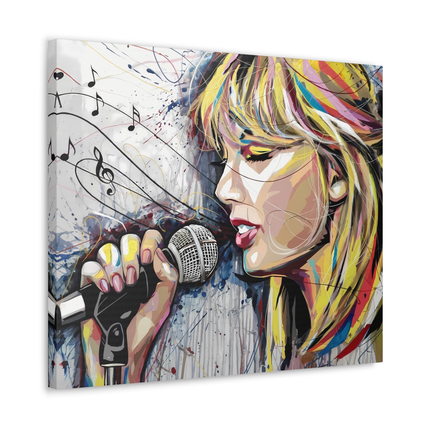 Abstract of Taylor Singing | Vibrant Wall Art with Music Notes - Wall Art Bedroom