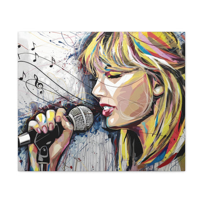 Abstract of Taylor Singing | Vibrant Wall Art with Music Notes - Wall Art Bedroom