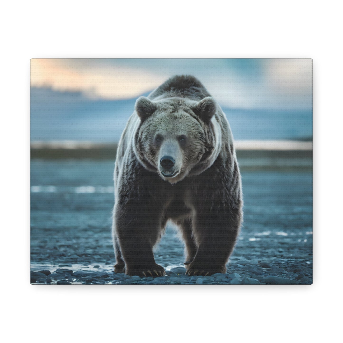 Majestic brown bear artwork on large canvas with wilderness theme, perfect for elegant decor.