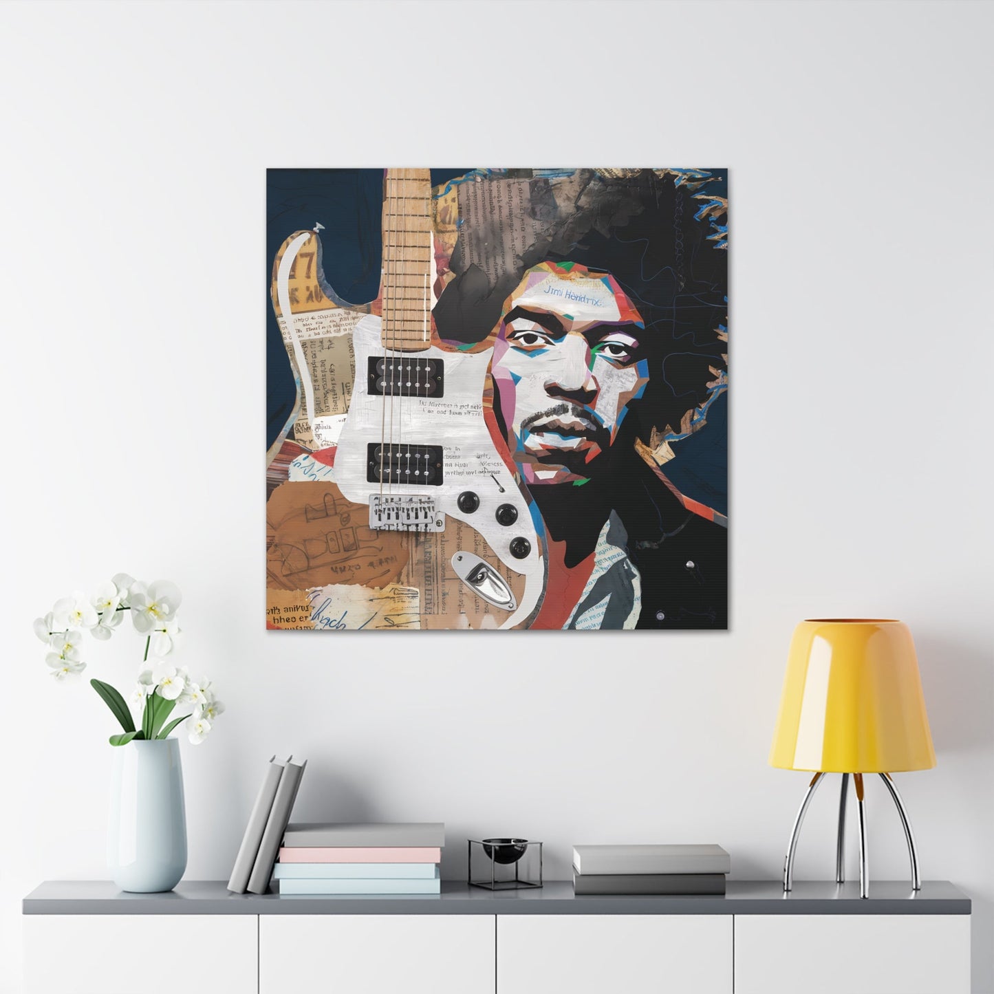 Sonic LegacySonic Legacy: Jimi Hendrix Guitar Collage Art Print | Iconic Rock MemoCanvasJimi Hendrix Abstract Guitar Collage - Unique Rock Art Print
Experience the soul of rock with this abstract Jimi Hendrix guitar collage art print. Bring the spirit o