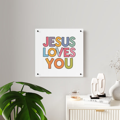 "JESUS LOVES YOU""JESUS LOVES YOU" Inspirational Christian Acrylic Wall Art Panel - WalHome DecorElevate your space with our stunning "JESUS LOVES YOU" acrylic wall art panel. This modern, high-quality piece combines faith and contemporary design to create a pow