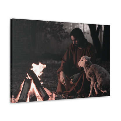 Limited edition Jesus painting with lamb and sacred flame, Christian wall art decor on canvas gallery wraps.