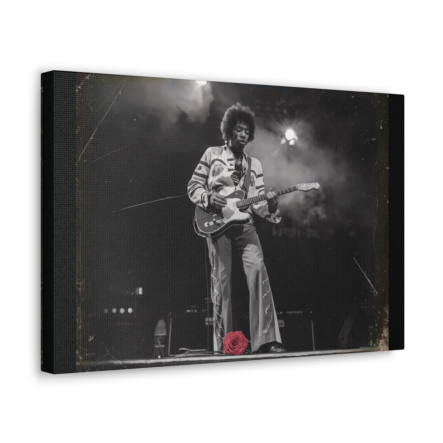 Jimi Hendrix Vintage PerformanceTimeless Passion: Jimi Hendrix Vintage Performance | Canvas Gallery WrCanvasJimi Hendrix Vintage Photo Art - Black and White with Red Rose Accent
Experience the raw energy of Jimi Hendrix through this unique vintage-style canvas. Bring the s