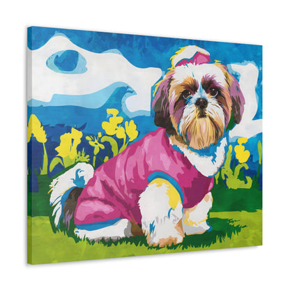 Shih Tzu Pop Art Canvas | "Curly-Sue" The Shuh Tzu Dog - Retro Watercolor Dog Art