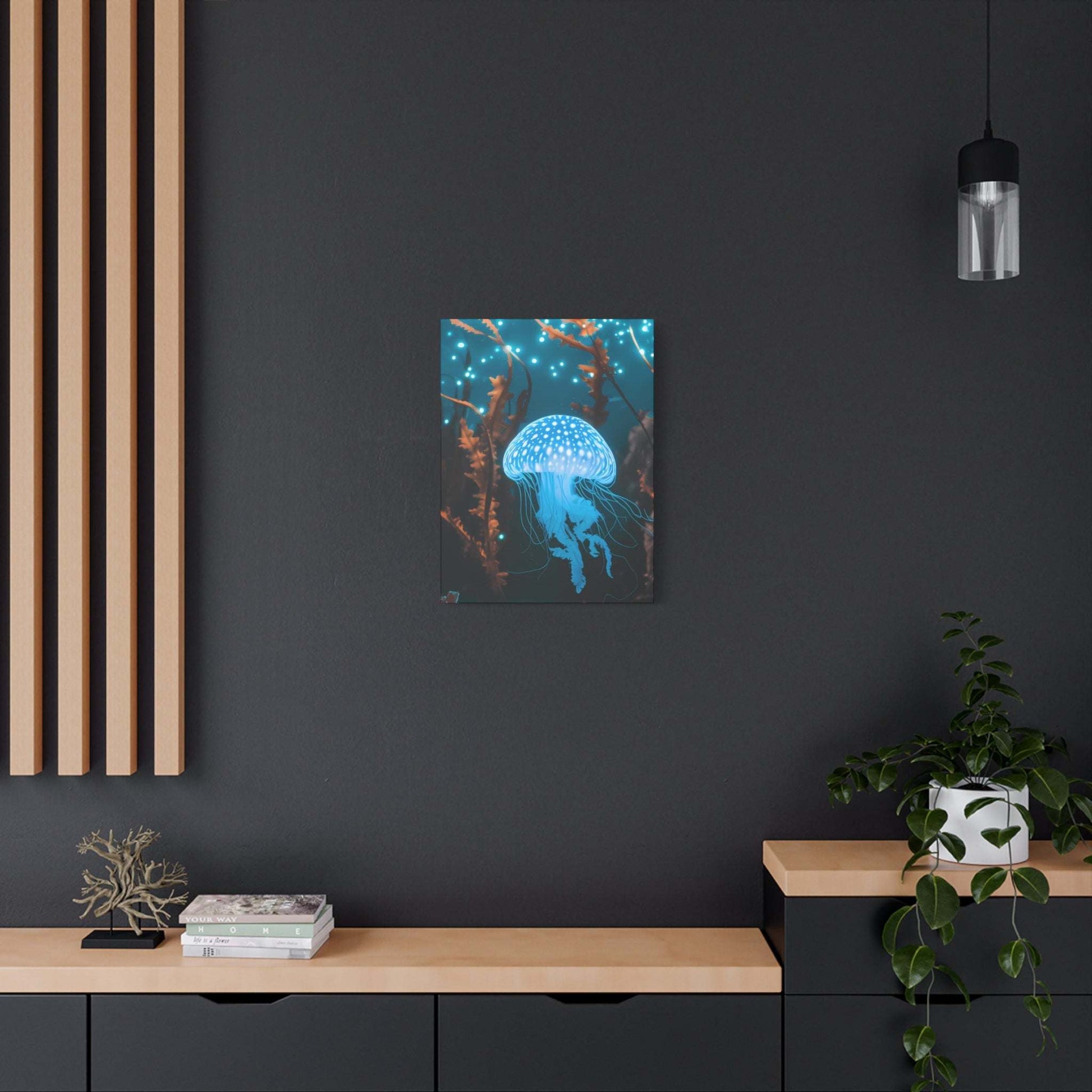 nullBioluminescent Underwater Scene | Luminescent Jellyfish | Matte CanvasCanvasTransform your space with this captivating high-resolution canvas print featuring a mesmerizing bioluminescent underwater scene. At the heart of this ethereal image 