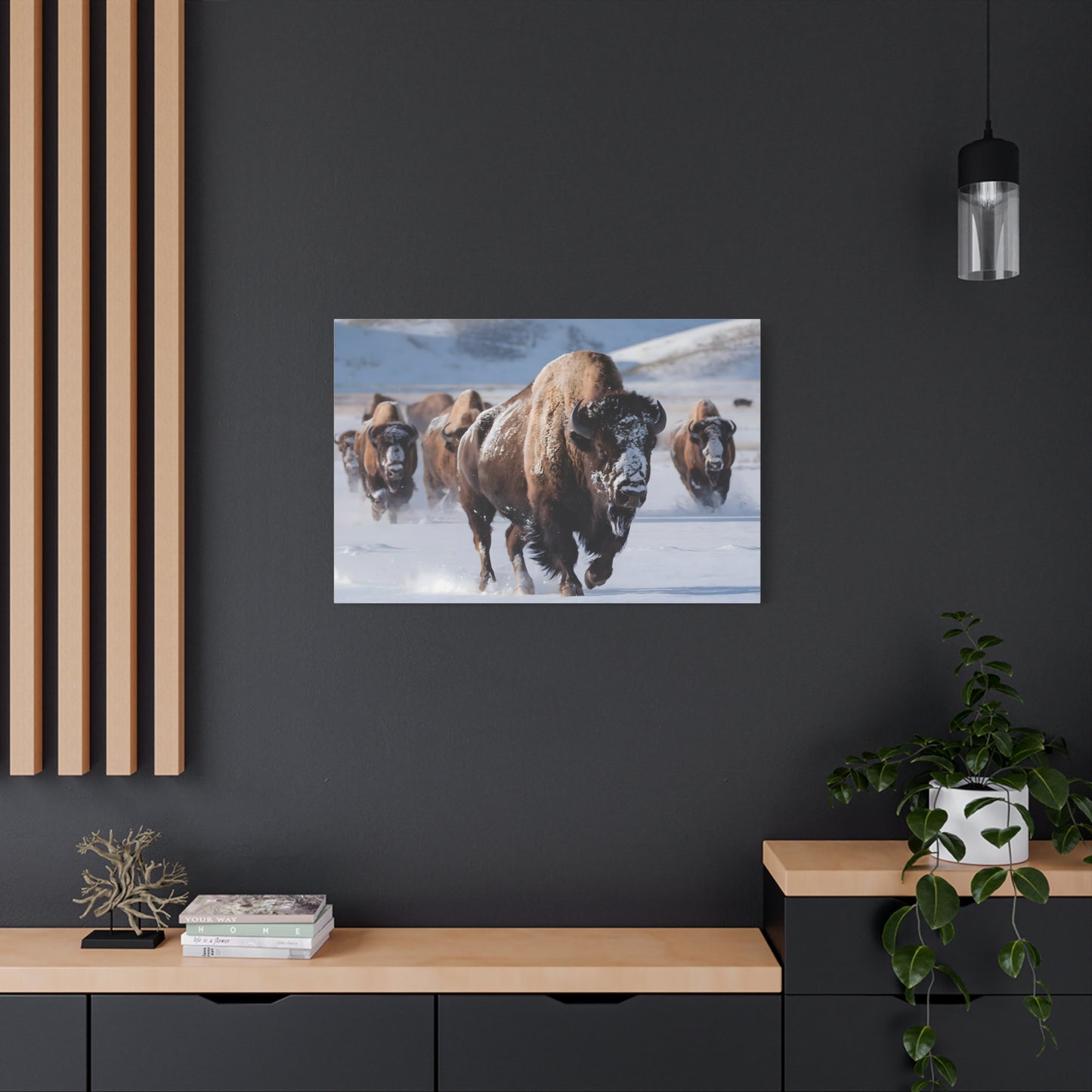 Massive Bison Herd in Snow | Winter Wildlife Photography Wall Art | Snow-Covered Plains Art | " Lead The Pack " - Matte Canvas