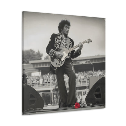 Vintage-Style Jimi HendrixVintage-Style Jimi Hendrix Performance Photo - Unique Black-and-White CanvasExperience the raw energy of Jimi Hendrix in this vintage-style black-and-white photo. This unique art print captures the iconic guitarist mid-performance, surrounde