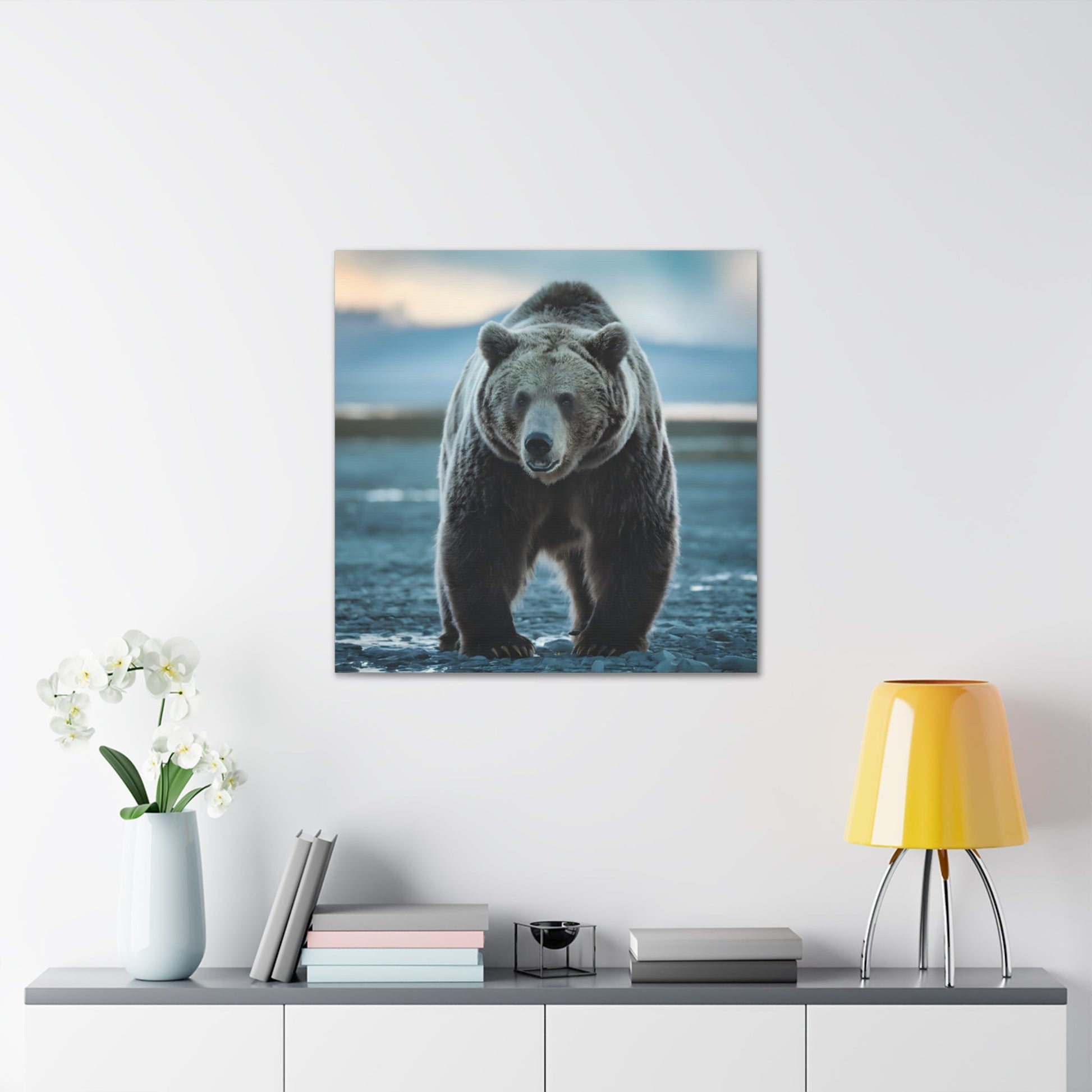 Majestic brown bear canvas wall art in wilderness setting, adding warmth and elegance to decor.